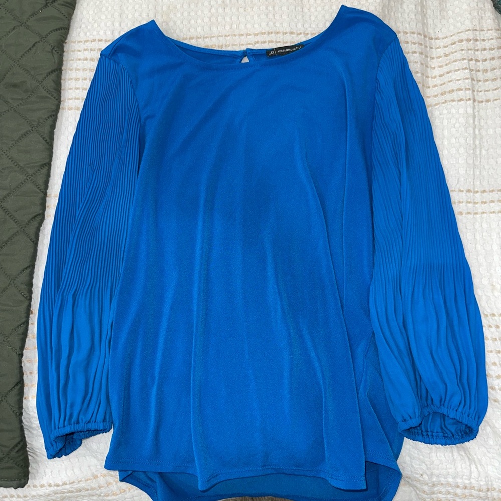 Adrianna Papell Vibrant Blue Blouse with Pleated Sleeves